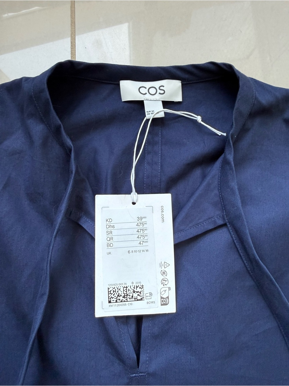 NWT COS Navy Tie-Neck Balloon Sleeve Dress - Picture 7 of 7